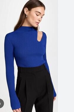 LINE & DOT Sweater Medium Nico Mock Neck Long Sleeve Ribbed Sweater Cutout